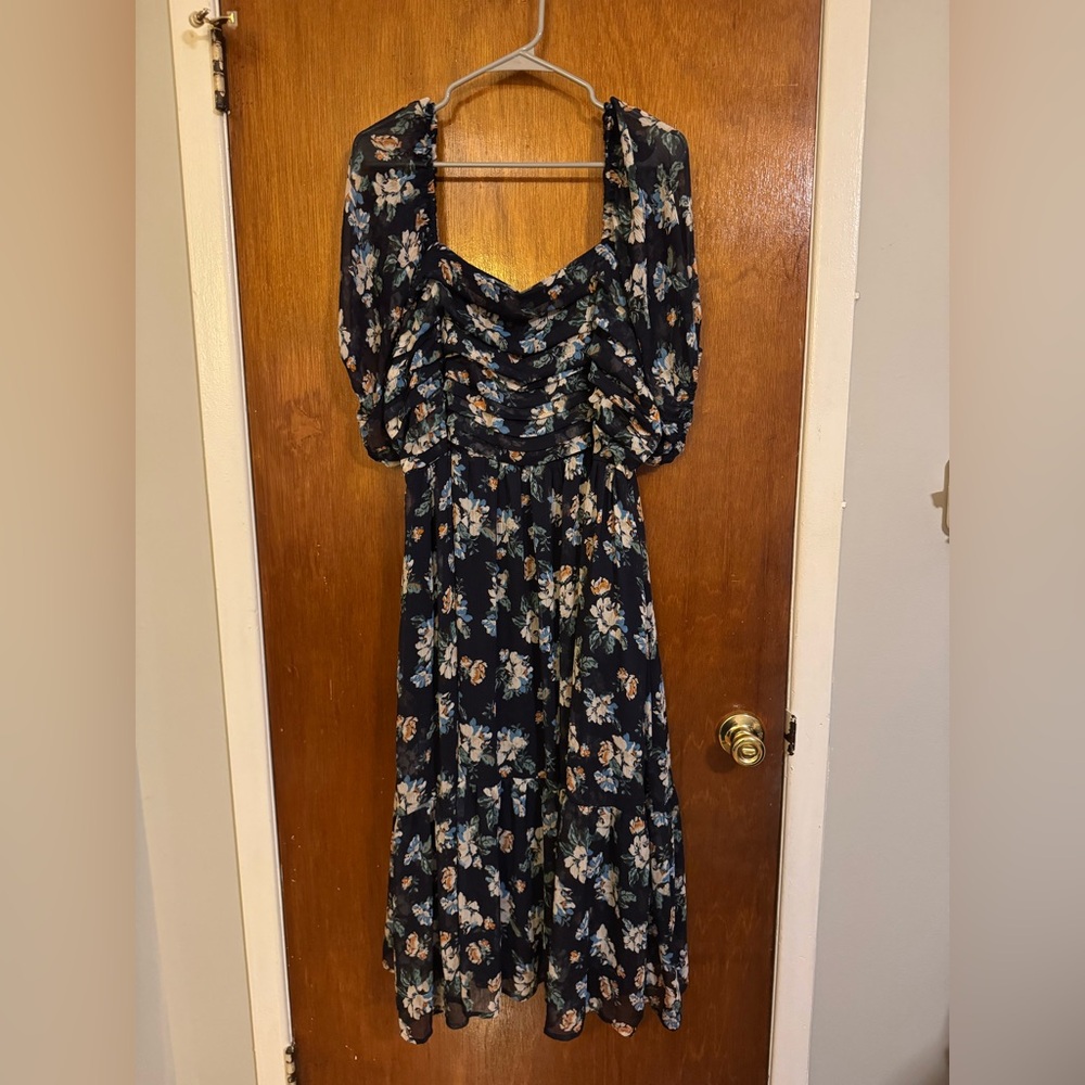 LC Lauren Conrad Black Floral Maxi Dress with Blue & Cream Blooms